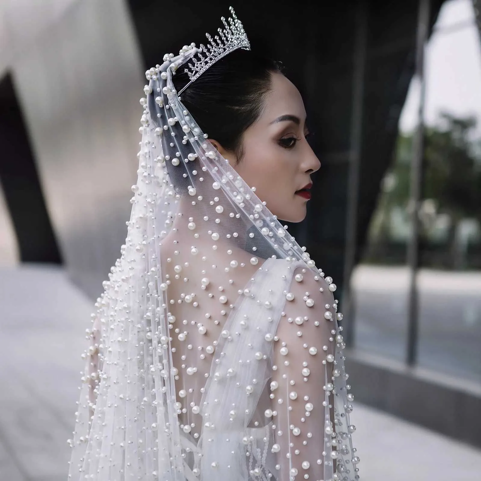 Hair Jewelry V139 Beaded Bridal Extra Long Cathedral Length Veil 3M Wide Veils with Comb Wedding Accessories_voghion.com