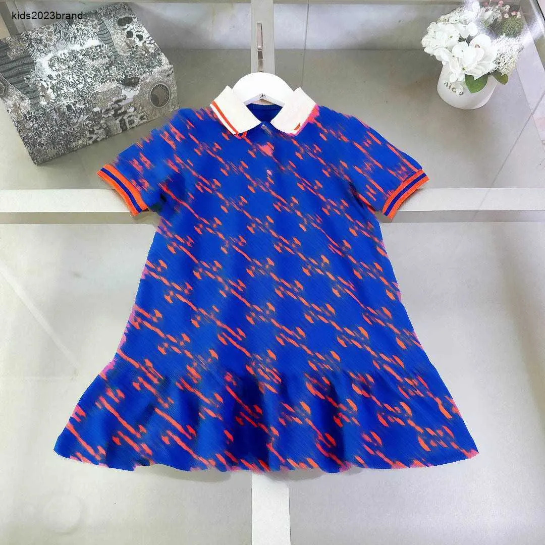 새로운 베이비 스커트 폴로 셔츠 디자인 공주 드레스 크기 100-150 cm 어린이 디자이너 옷 여름 로고 인쇄 소녀 파티 드레스 24may