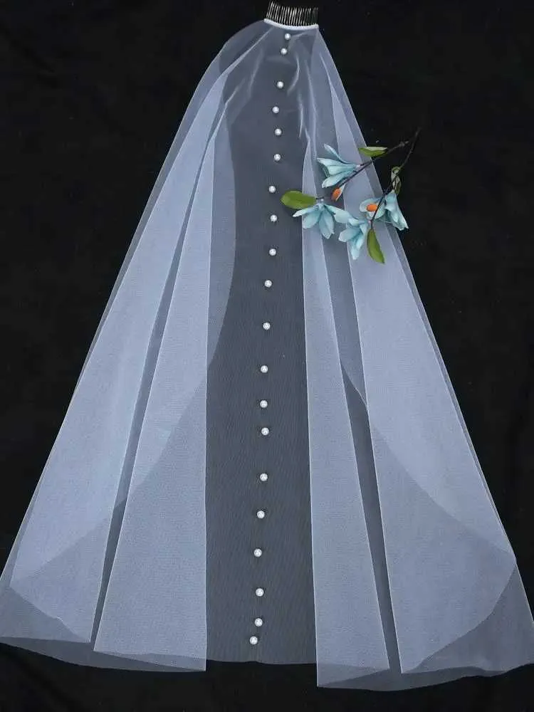 Hair Jewelry V64 Simple Pearls Bridal Veils Sheer Veil 1 Tier Cut Edge Beaded Short Soft Wedding Accessories for Bride_voghion.com