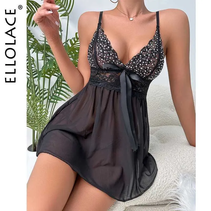 Set sexy Ellolace in pizzo Night Night Dress Bowknot Hot Fix Nightie Sleep abbigliamento Floral See Through Comfort Mini Nightwear Q240511