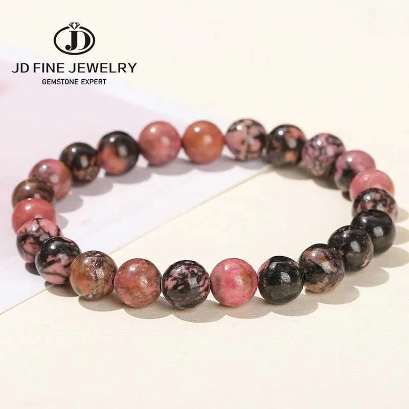 Bracelets de charme jd Stone Natural Ligne noire rouge RhodochroSSOSS Perles Bracelet Femmes Charmes Yoga Méditation Amulet Brangles Bangles Bijoux Vintage Y240510