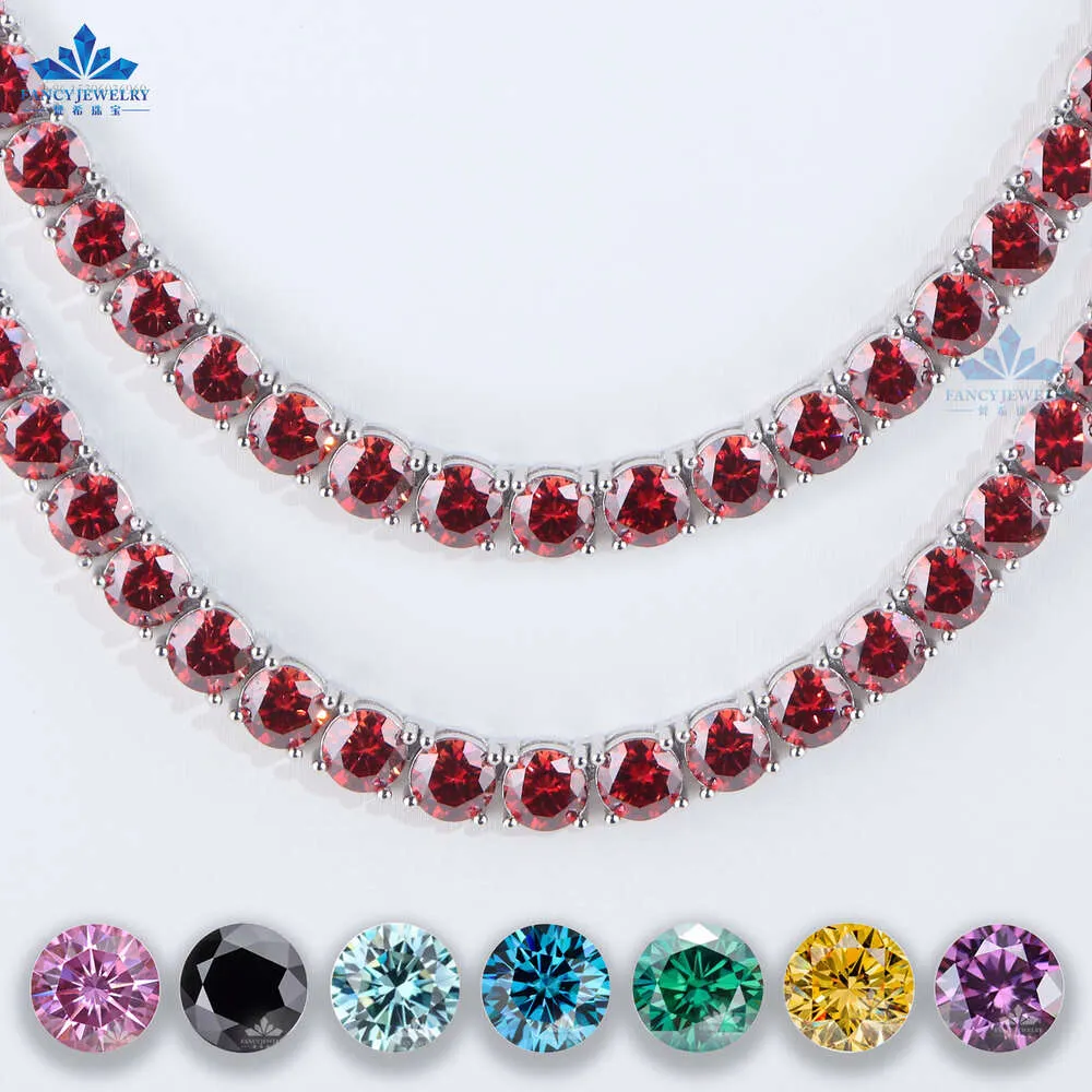 Collier de bijoux fin glacé des chaînes de diamant sier 6,5 mm jaune rouge d couleur VVS Moisanite Tennis chaîne