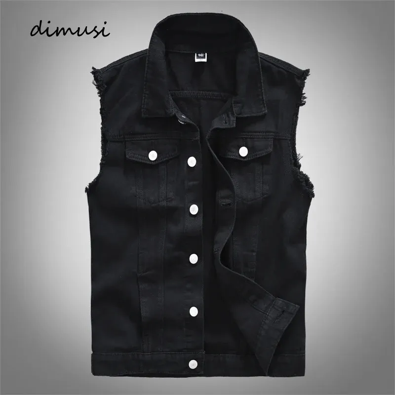 DIMUSI Vintage Design Mens Denim Vests Retro Sleeveless Jackets Men Ripped Hole Jean Work Waistcoats Hunting Clothing 240509