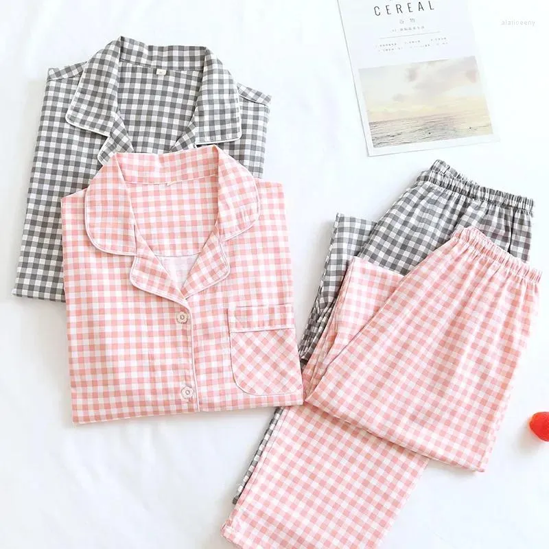 Women's Sleepwear Japanese Simple Long Pyjamas Women Men Cotton Sleeves Ladies Pajama Sets Shorts Cute Cartoon Homewear