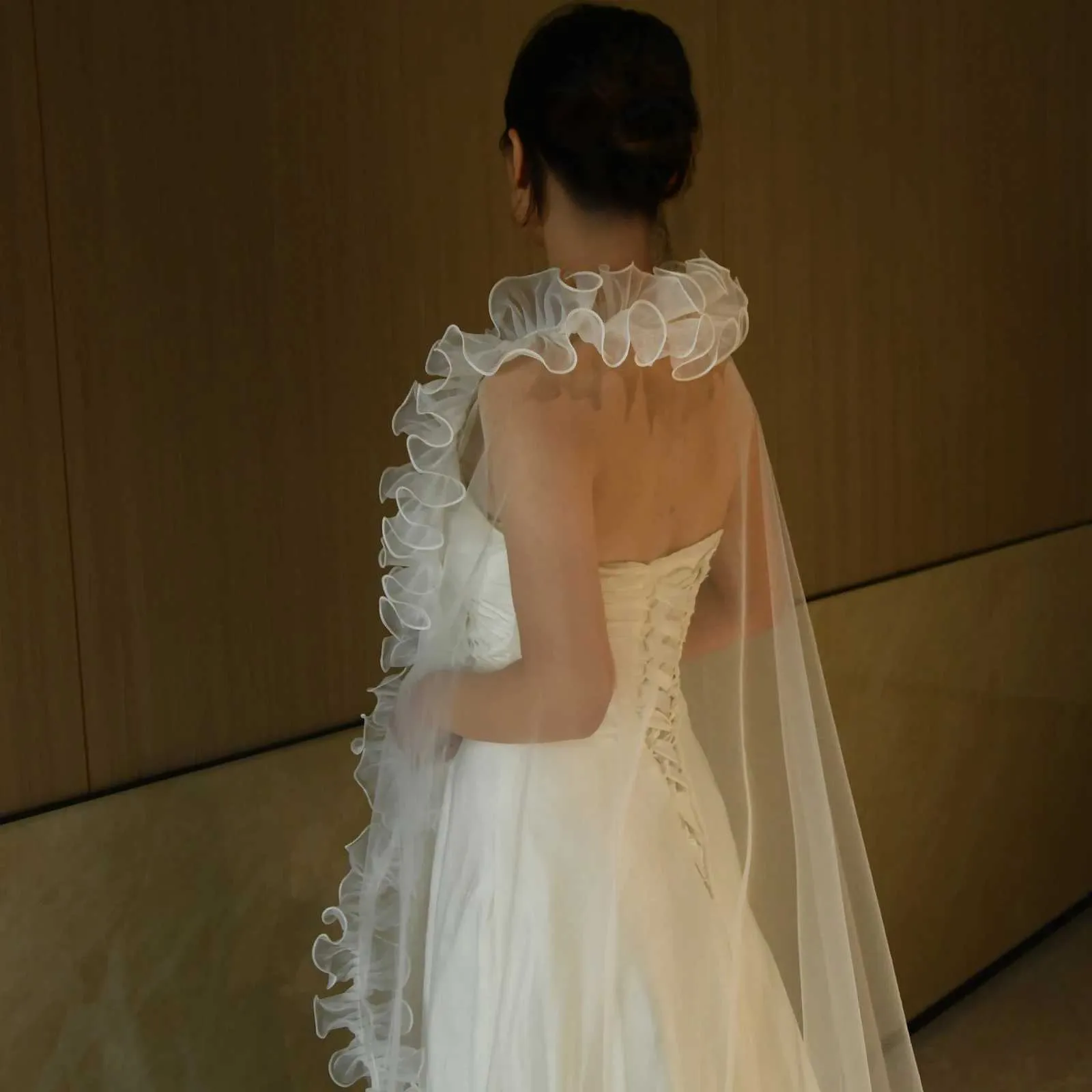 Hair Jewelry V212 Bridal Veils with Chic Ruffles NO COMB Veil Bolero Shawl Removable Wedding Accessory_ipsvogv.com