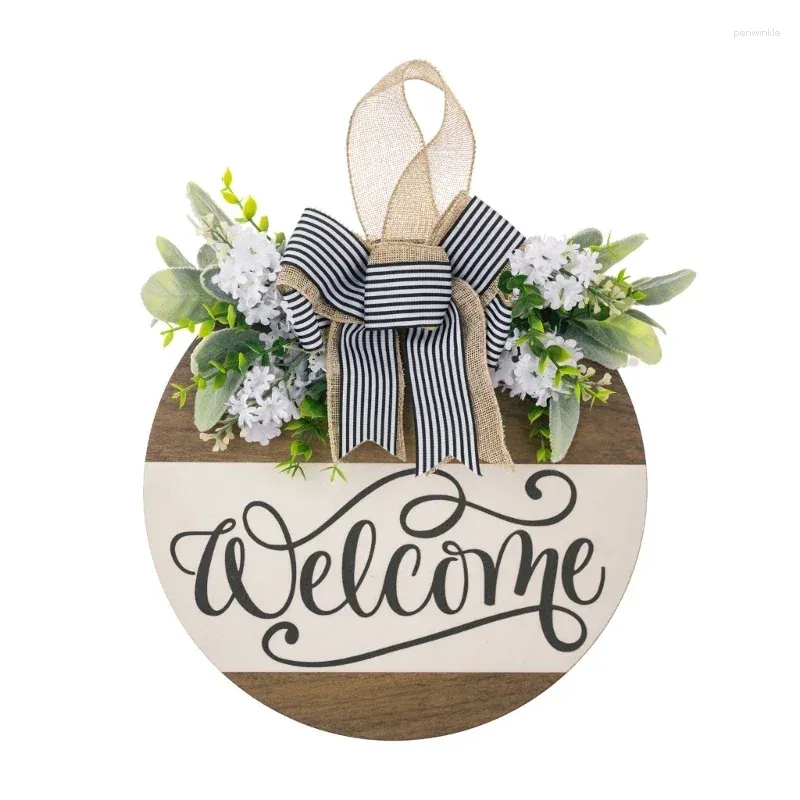 Party Decoration Welcome Sign Flower Wreath Hangings Pendant Attachments For Front Door Wall Garden Board With Bowknot Decorations