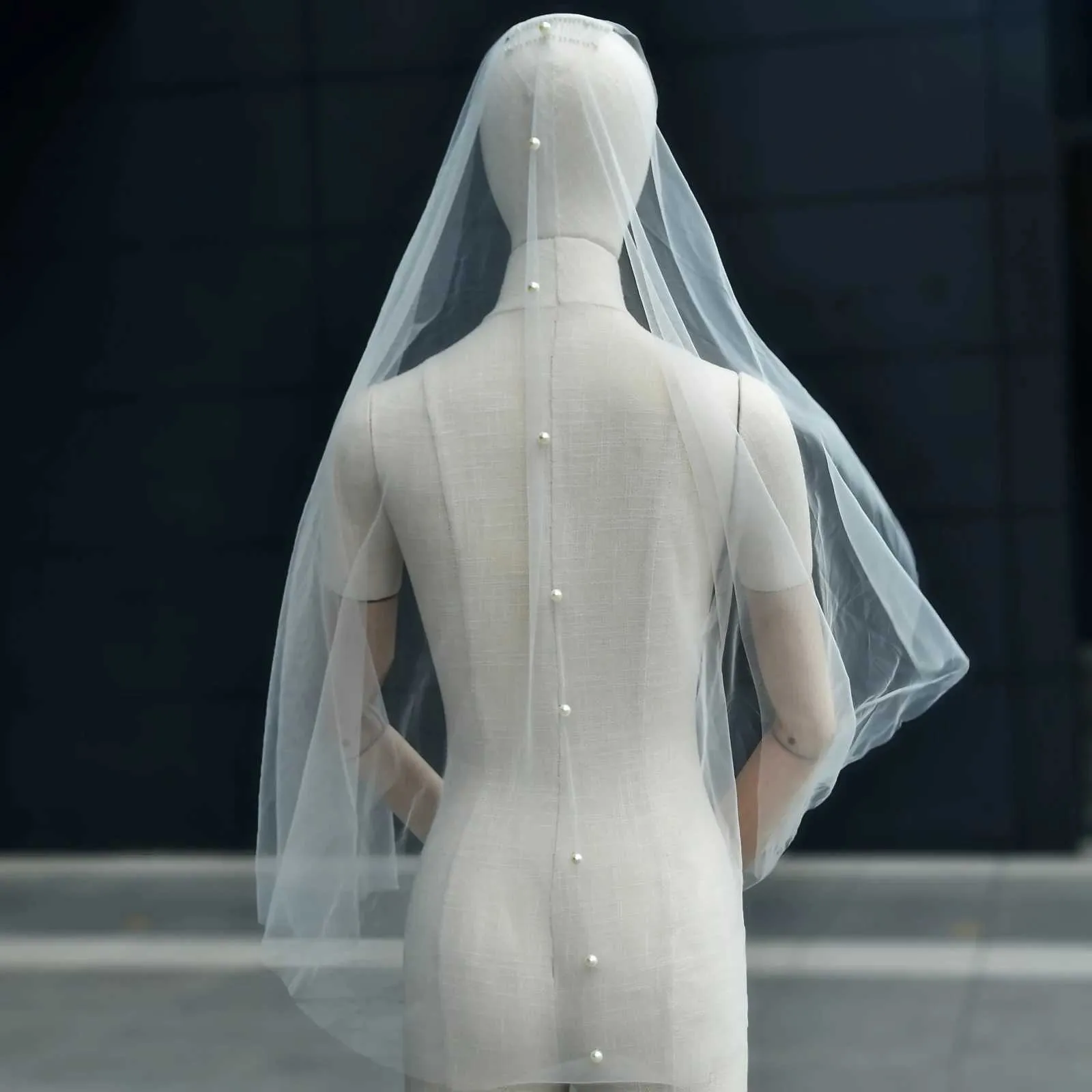 Hair Jewelry V64 Simple Pearls Bridal Veils Sheer Veil 1 Tier Cut Edge Beaded Short Soft Wedding Accessories for Bride_voghion.com