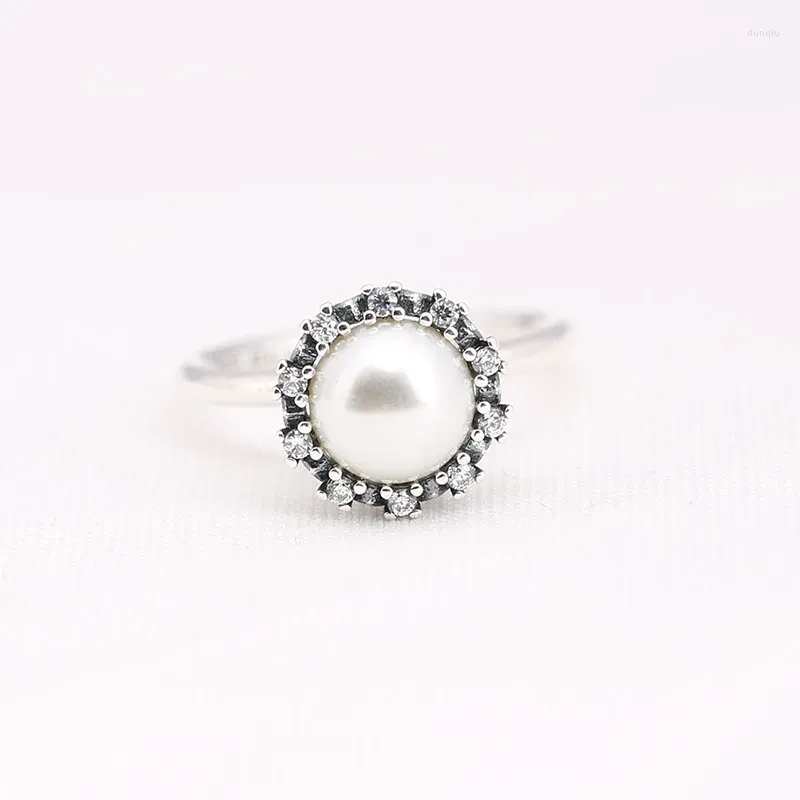 Кластерные кольца подлинное 925 серебряное серебро вечное изящество белая жемчужина CZ Кольцо, совместимое с женщинами, обручальные свадебные подарки Европа украшения