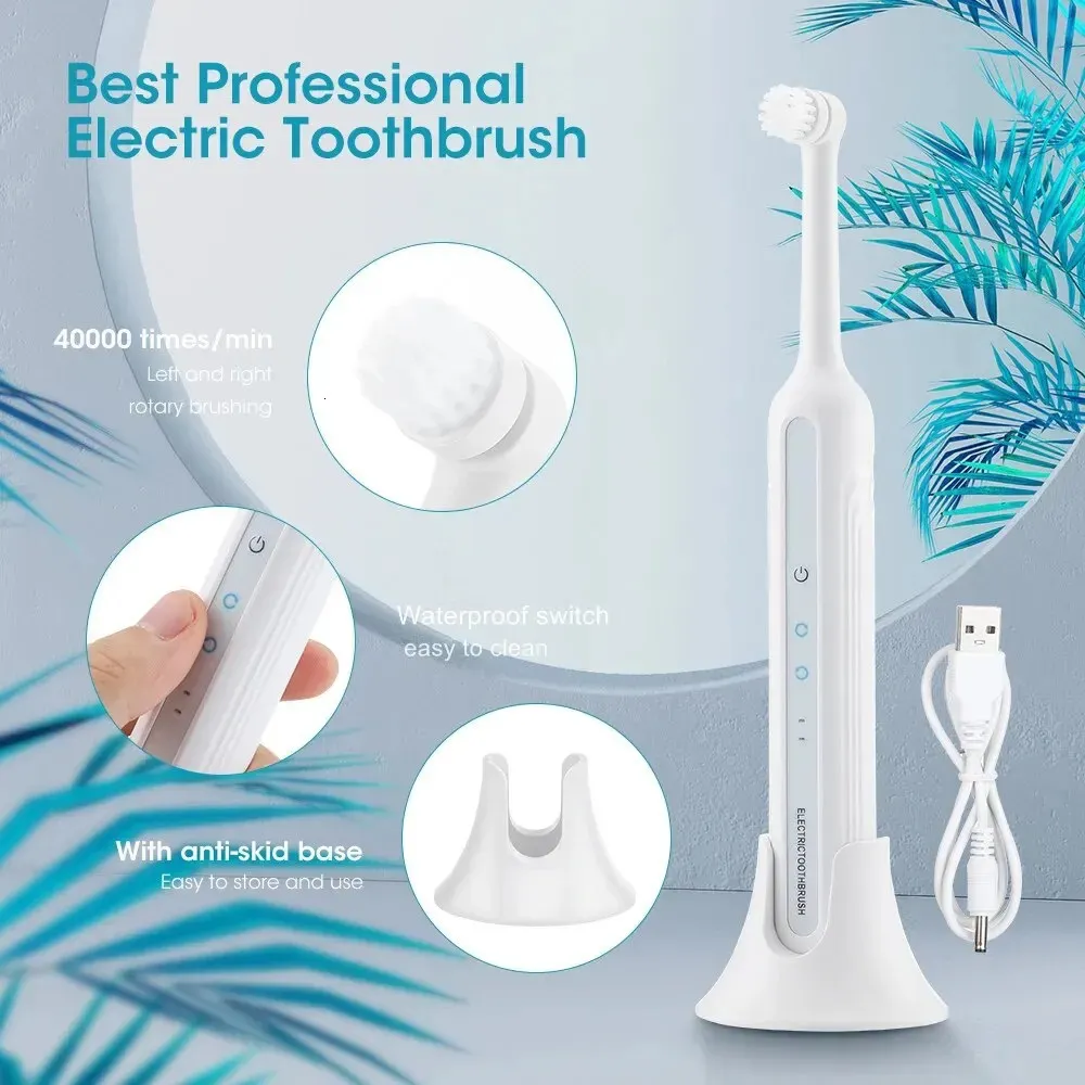 Portable Electric Toothbrush with 4 Brush Heads Household USB Rechargeable Cleaning Teeth Oral Care Tooth 240511