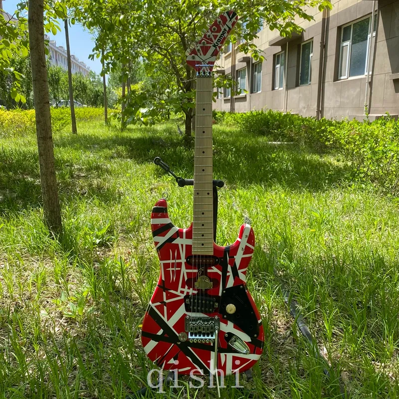 in stock Electric Guitar Edward Eddie Van Halen Black White Stripe Red Heavy Relic Maple Neck, Frankenstein frankenstrat Tribute real reflector