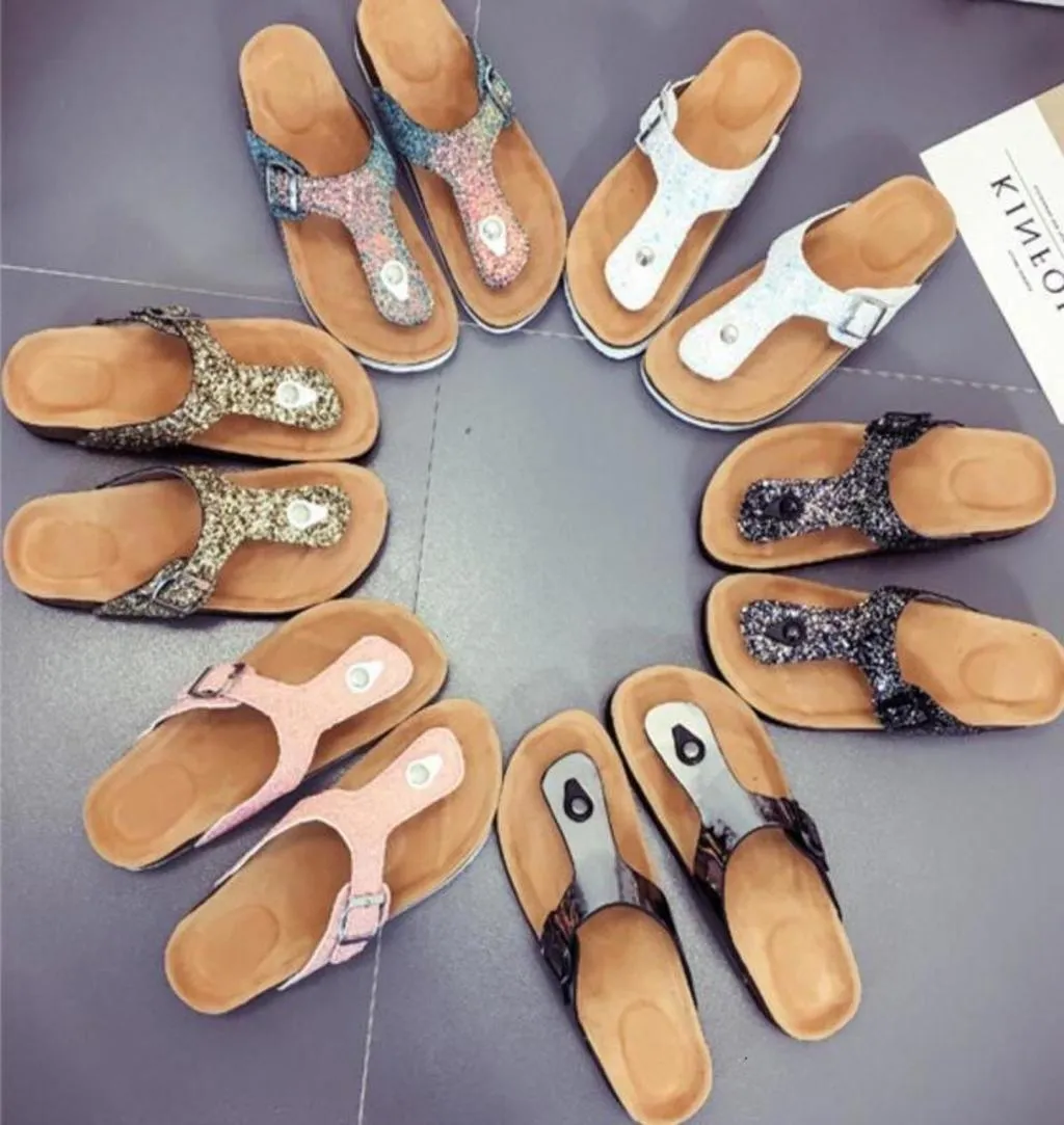 2021 mjuka kork tofflor sommarstrand blommor blommor glider flip flops silver casual kvinnor skor plattform sandaler9897763