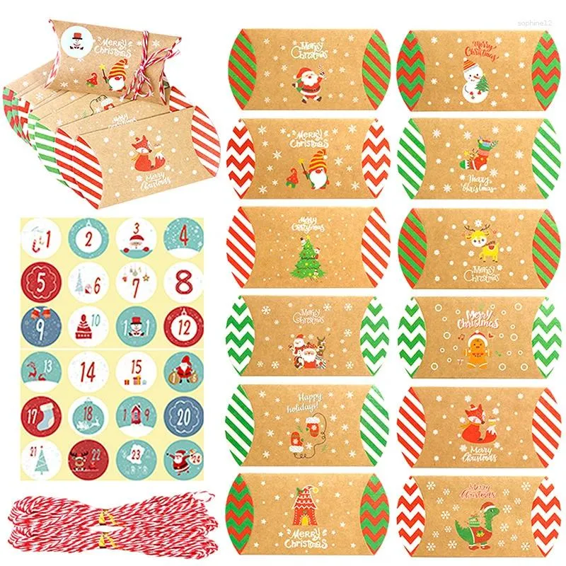 Geschenkwikkeling 1 Set Christmas Boxes Kraft Paper Candy Cookies Snack voor Xmas Year Party Biscuit Bag Noel Navidad