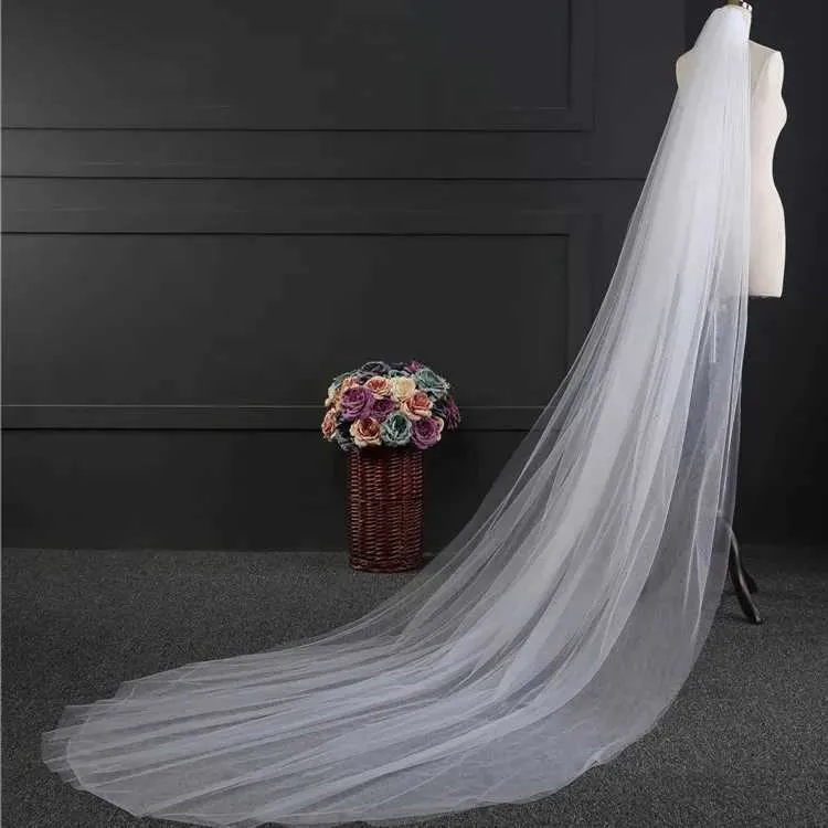 Gioielli Veli da sposa Matrimonio Lungo 3 metri Singolo strato con pettine per capelli Abito da sera in filato Velo da trascinamento a doppio strato_voghion.com