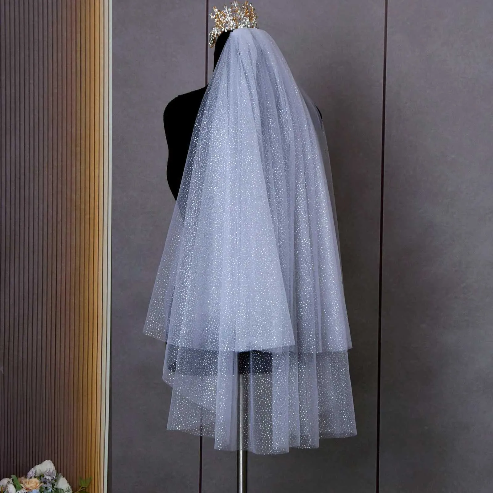 Sparkle Bridal Veil 2 Tier Soft Tulle With Comb For Wedding_voghion.com