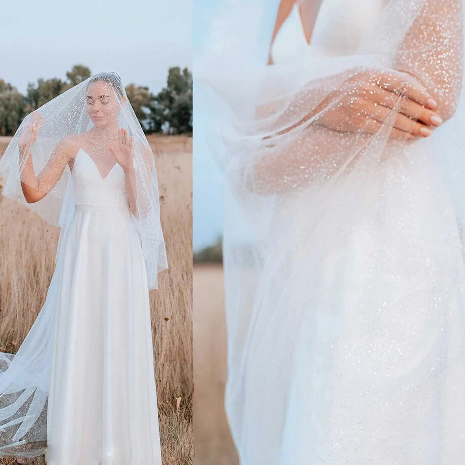 Sparkle Bridal Veil 2 Tier Soft Tulle With Comb For Wedding_voghion.com
