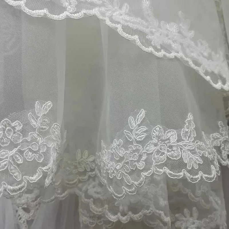 Jóias de cabelo acessórios elegantes tule casamento renda borda catedral marfim branco véu de noiva com pente veu de noiva longo_voghion.com