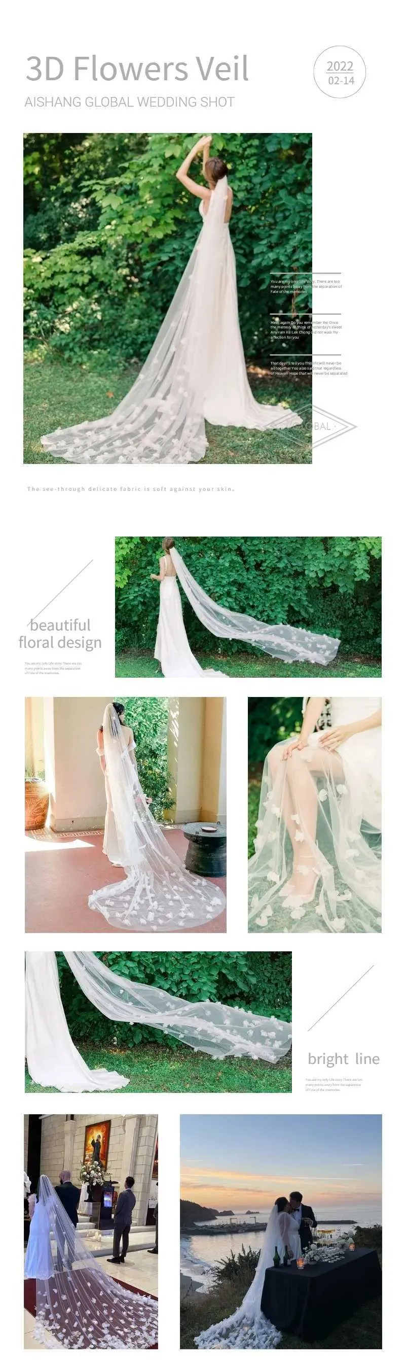 Gioielli per capelli V20s Un livello con fiori in tessuto Sparsi pizzo applique floreale Velo da sposa Fiore in organza 3D su sposa_voghion.com