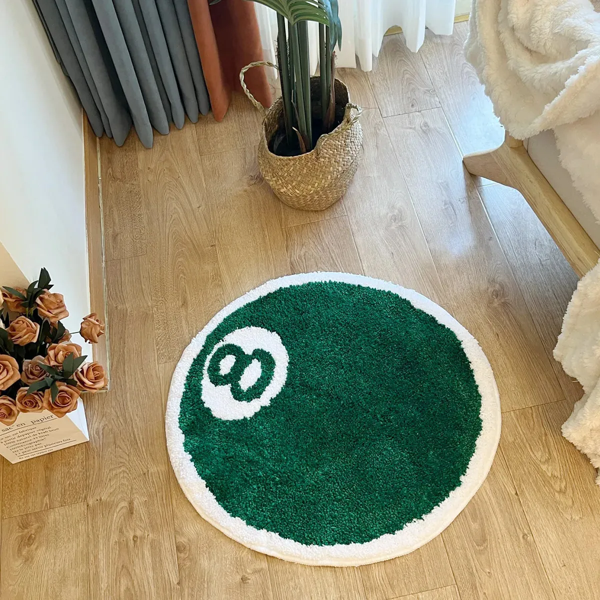 Ronde Tufting Number 8 Tapijt Soft Green Mat Billiards Ball Tapijt Kinderen Slaapkamer Corridor Vloer voetkussen Huiskamer Decor Geschenk 240512