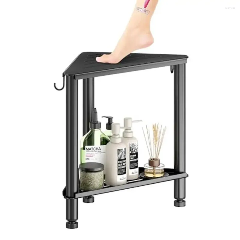 Boîtes de rangement Banc de douche d'angle non glissée surface en caoutchouc hauteur de jambe réglable de jambe en acier inoxydable à l'épreuve de la rouille 400 lb la capacité du noir