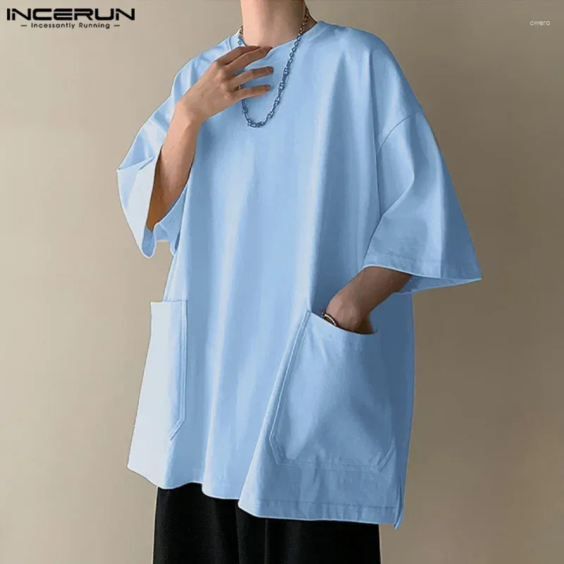 Мужские рубашки T 2024 Мужская рубашка сплошное цвет O-выстрел с коротким рукавом корейский стиль летняя повседневная одежда