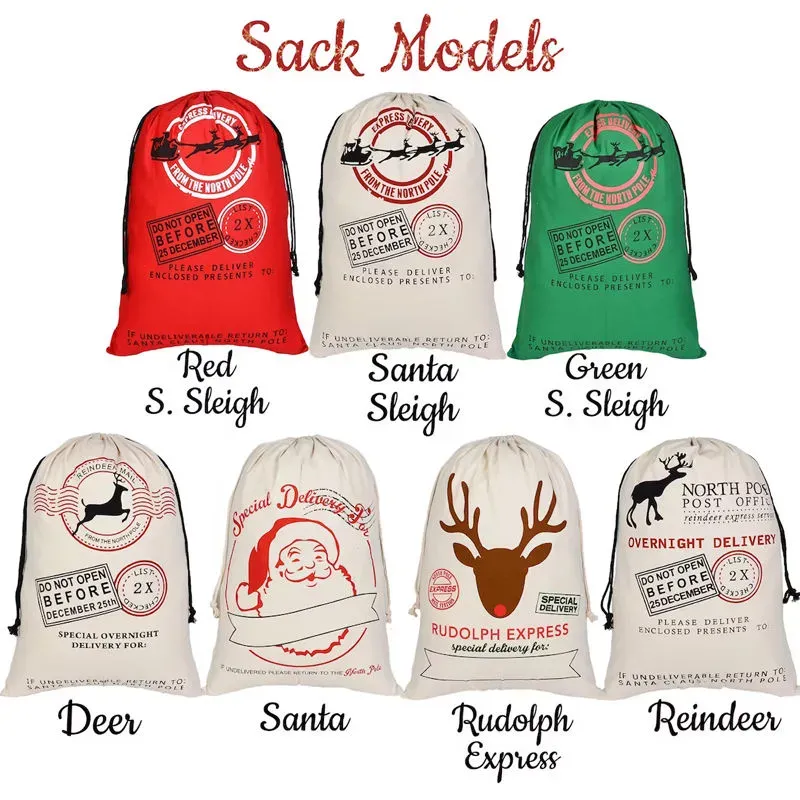 Santa Sacks Monogrammable Christmas Gift Påsar Santasack Drawstring Bag Santaclaus Deer 33 Designs Bulk In Stock YW244-Wll 11 ll