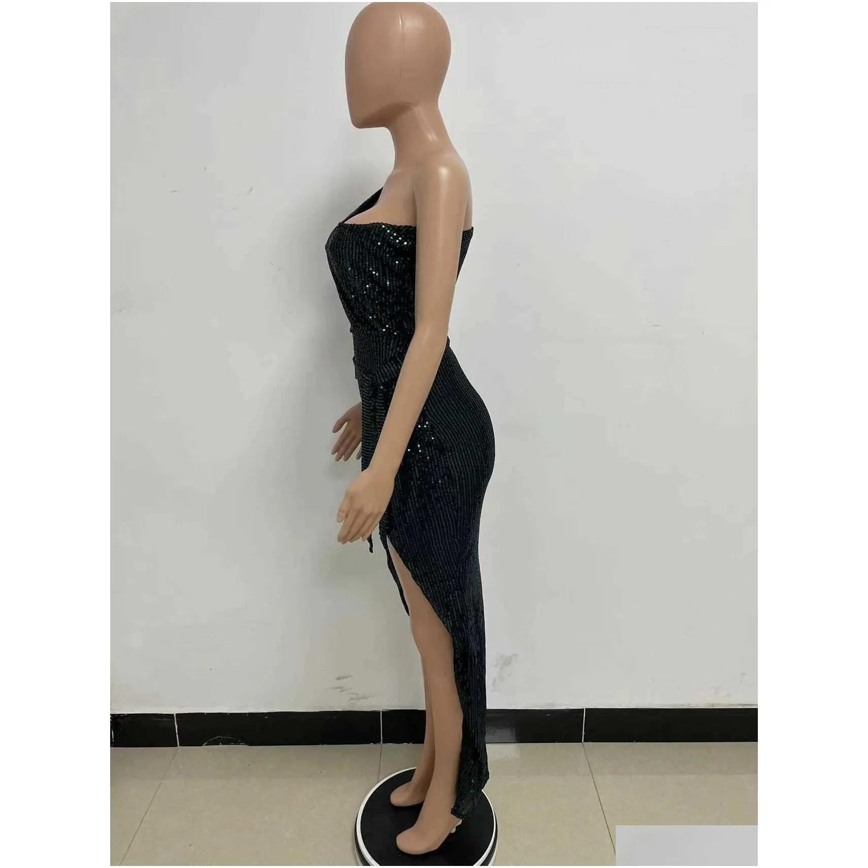 Urban Sexy Dresses European And American One-Shoder Banquet Sequins Irregar Slit Dress Women Vestidos Drop Delivery Apparel Womens Clo Dhehp