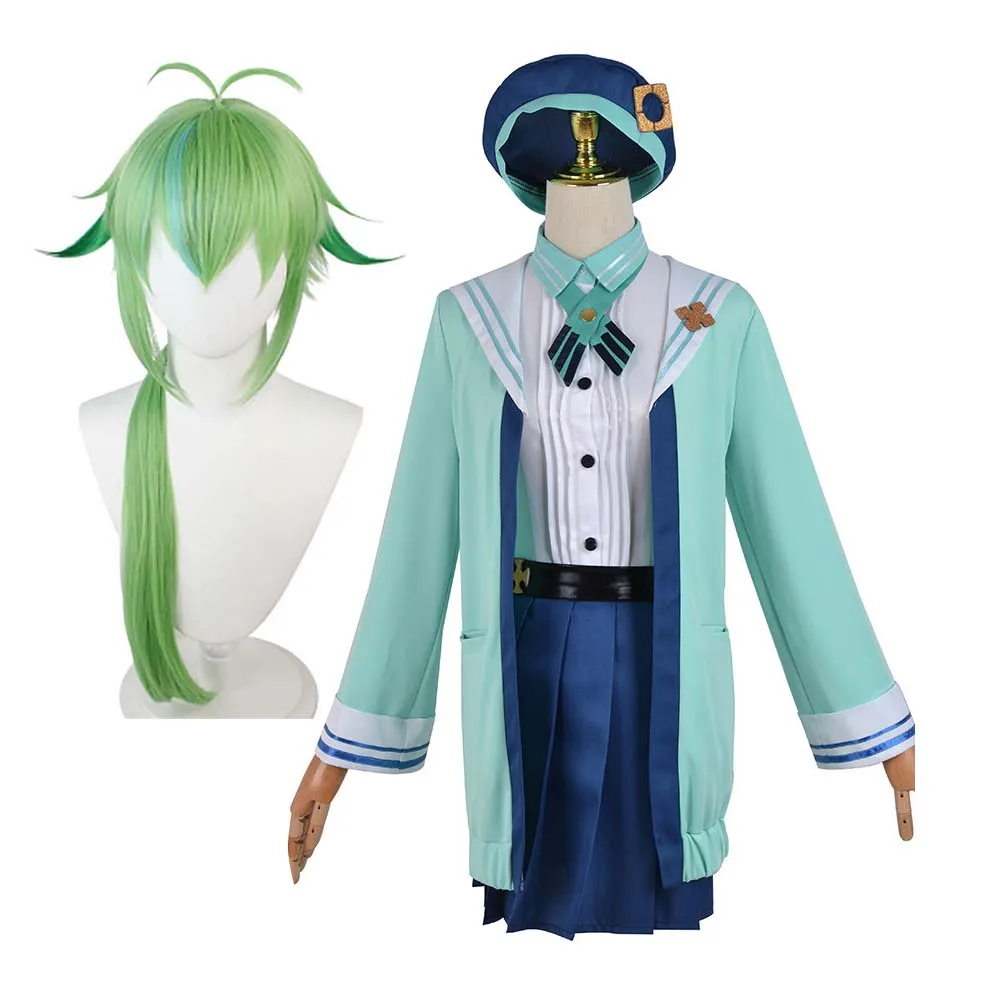 Halloween Genshin Impact Green Dress Mantel Cape Suit Venti Cosplay kostuum