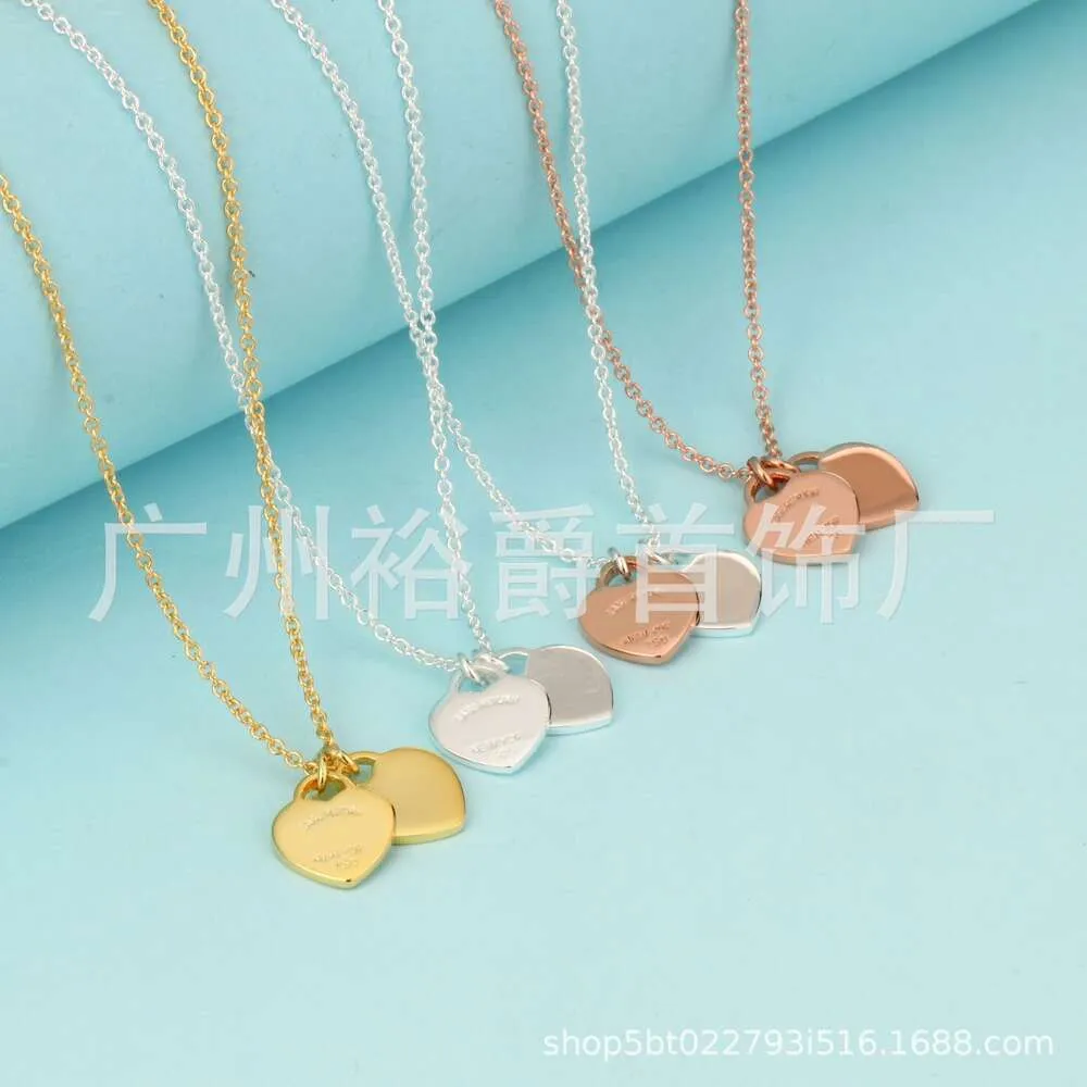 S925 Серебряный TiffanyJewelry Heart Pendants Площающие двойное ожерелье Черт -штамп.