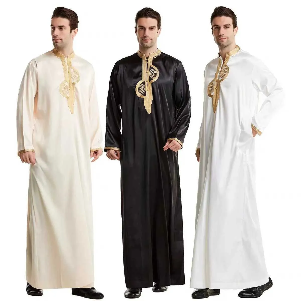 Vêtements ethniques Fashion Maslim Mens Jubba Thobes Arabe Pakistan Dubaï Kaftan Abaya Robe Islamic Vêtements Saudi Arabie Black Long Shirt Dressl2405