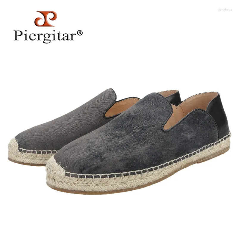 Casual Shoes Piegitar ciemnoszary spersonalizowany płótno zszywając z tyłu składana krowica klasyczny espadrille linowa ropa Sole Slip-On Men Fisherman