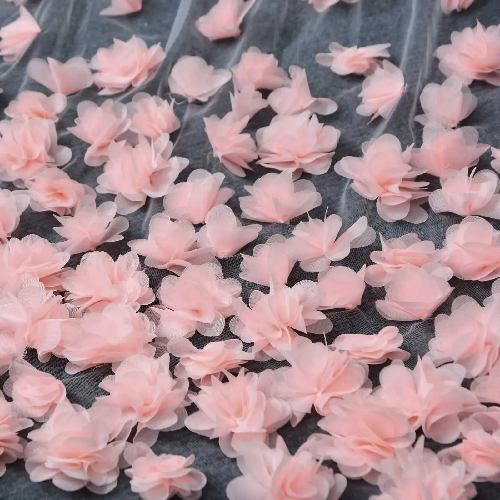 Hair Jewelry V95 Wide Pink Flower Appliqued Wedding Veil Long Cathedral Style Illusion 2 Tier with Comb Bridal_voghion.com