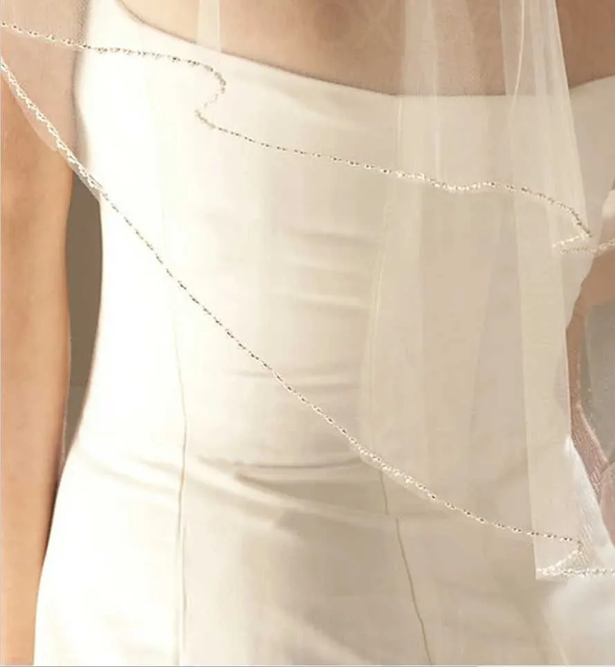 Gioielli per capelli Immagine reale Romantico Disponibile Linea semplice Bordo Perle 2T ory Gomito bianco Velo da sposa Veli da sposa con pettine_voghion.com