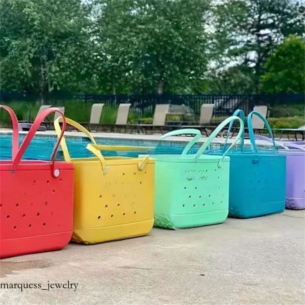 Rainbow bogg Silicone Beach large Luxury Eva Plastic Beach Bags Pink Blue Candy Women cosmetic Bag PVC Basket travel Storage bags jelly summer Outdoor Handbag