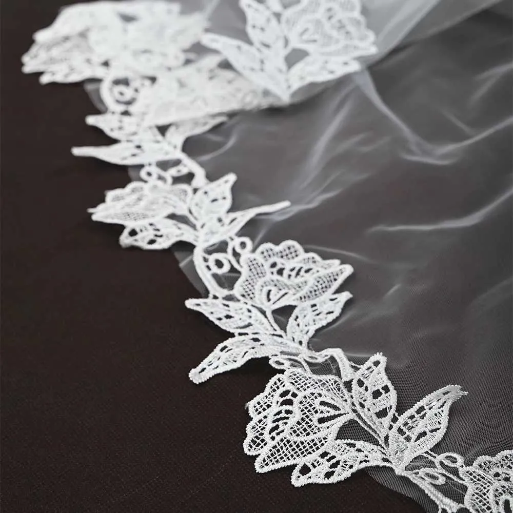 Bijoux de cheveux longs voiles de mariée avec peigne voile à 1 niveau bord festonné bordure en dentelle longueur cathédrale accessoires de mariage pour_voghion.com