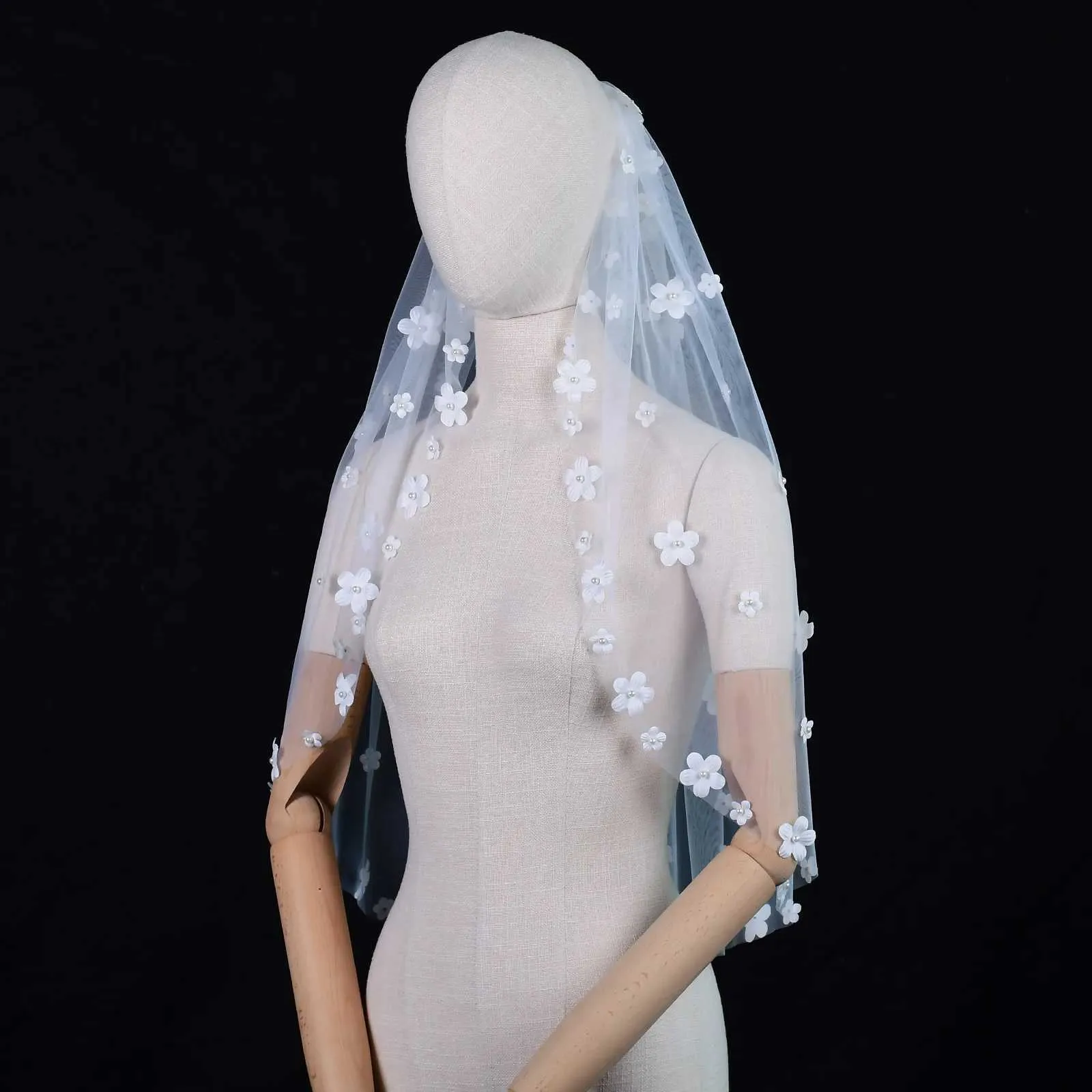 Hair Jewelry Short Wedding 3D Flowers Communion Wreath Girls Mini Bridal Veil Bachelorette Party Accessories for_voghion.com