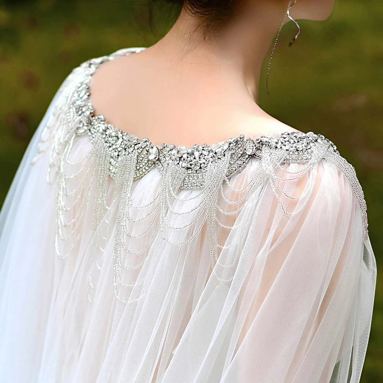 Gioielli per capelli Mantella da sposa con perline, strass, velo, scialli e boleri, giacca in tulle, abito da sposa_voghion.com