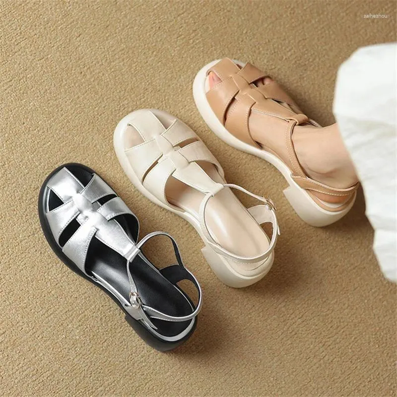 Sandaler Summer Cover Toe For Women Chunky Heels Gladiator Shoes Silvery Pumpar Storlek 34-43 Hög