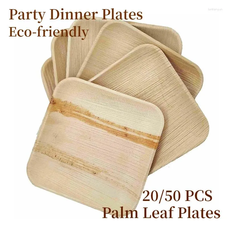 Disposable Dinnerware 20/50Pcs 8" Square Palm Leaf Plate Elegant Party Bamboo Like Compostable Biodegradable Dinner Tableware Sturdy