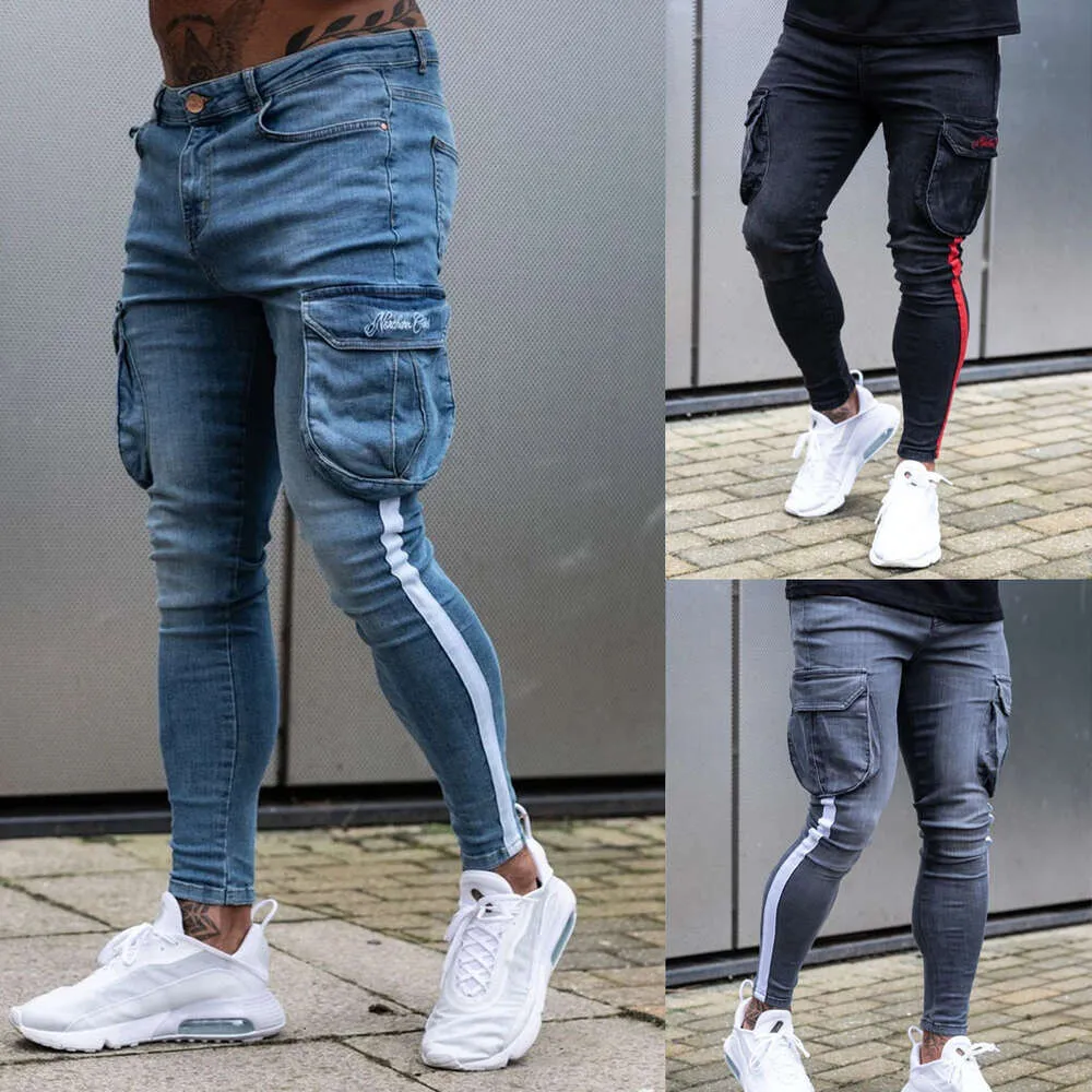 2024New Men's White Slim Perforated Slim-fit pants Paint Ribbon Jeans Men M513 53