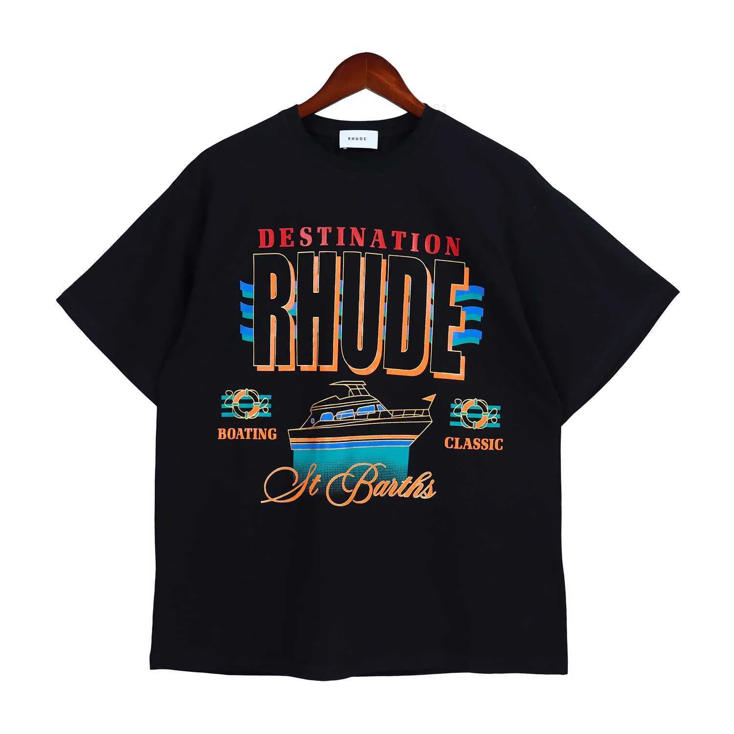 Rhude T-shirt Europe America Mens Designer Brand Vêtements Round Nou High Quality Sleeve Us Taille S-XXL OZJ5