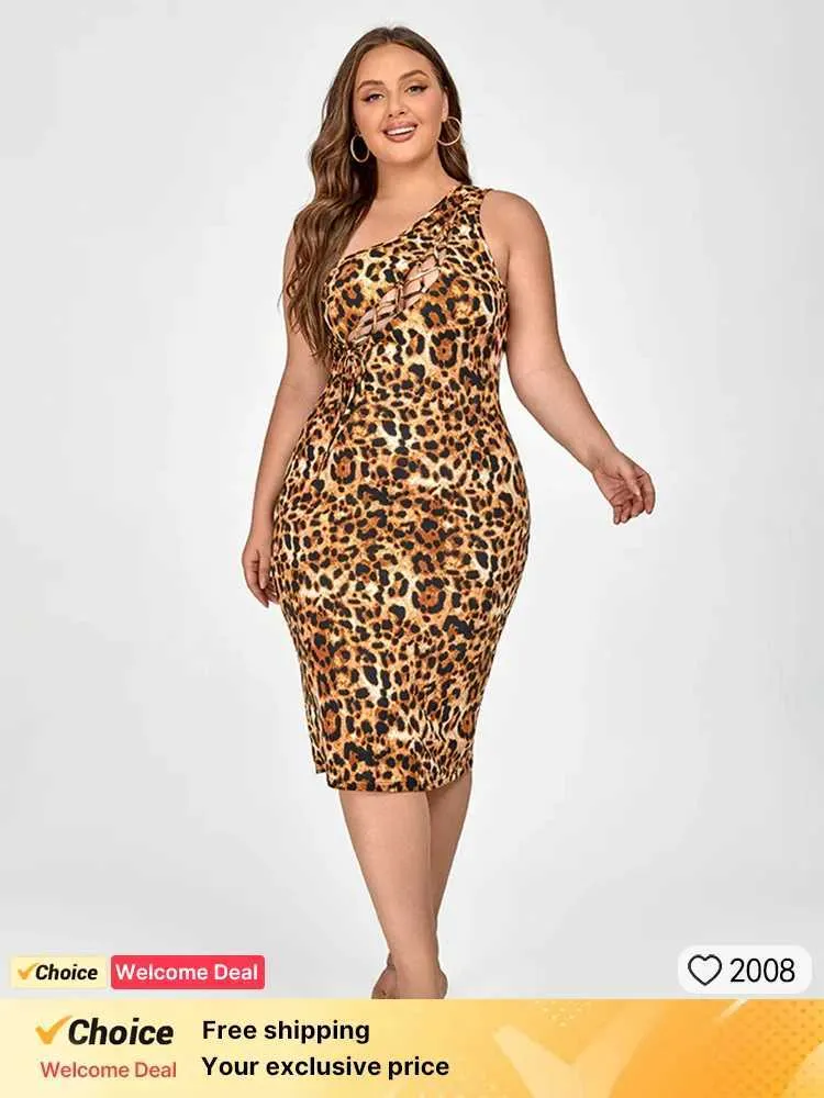 Save Big on Bulk Plus Size Leopard Print Bodycon Dress Plus Size Leopard  Print Bodycon Dress, Asymmetric One Shoulder Party Dress, Sexy Cut Out Mini 