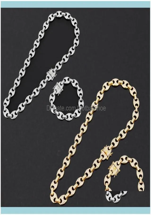 Chaines Pendants Jewelryalloy Rigincold Hip Hop Collier Iced Out CZ Coffee Bean Pig Pig Nes Lien Punk Chain Chain Bling Jew1084622