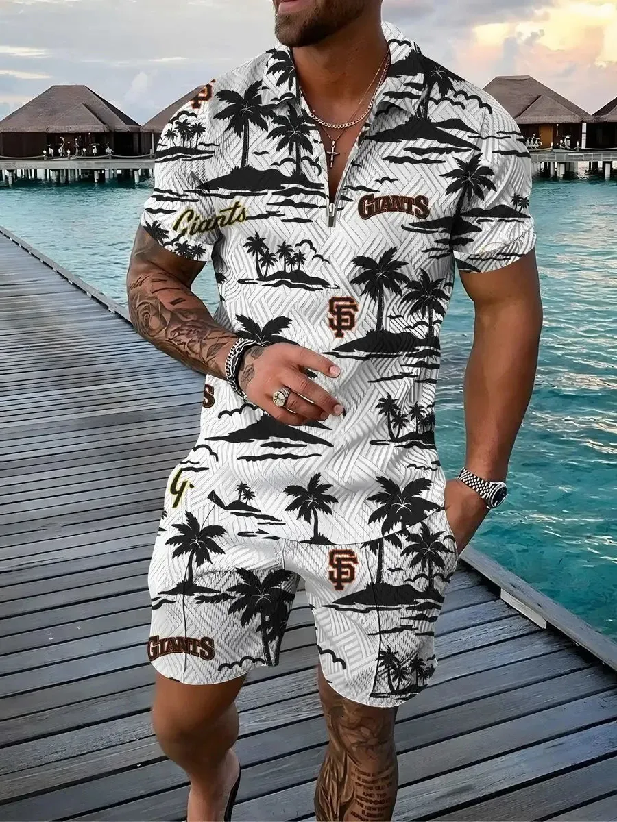 Hawaiian Polo Set Men Tracksuit sets Summer 3d Beach Outfits Polo Shirt Shorts 2pcs Sets Zipper Kokosboom Casual man Kleding 240513