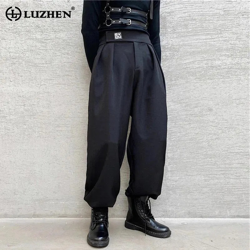 Herrenhose Luzhen Trendy Elegantes Falten -Spleißdesign Harem Original Plain Street Hochqualitätsmodelle Modehosen LZ3296
