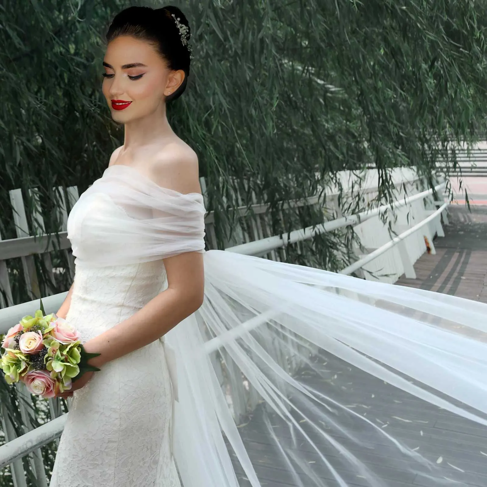 Bijuterii de păr VG87 Catedrală Mireasă Pelerină Voal Bolero Jachetă Femei Plus Size Șal Accesorii Mireasă Palton de Nuntă_voghion.com