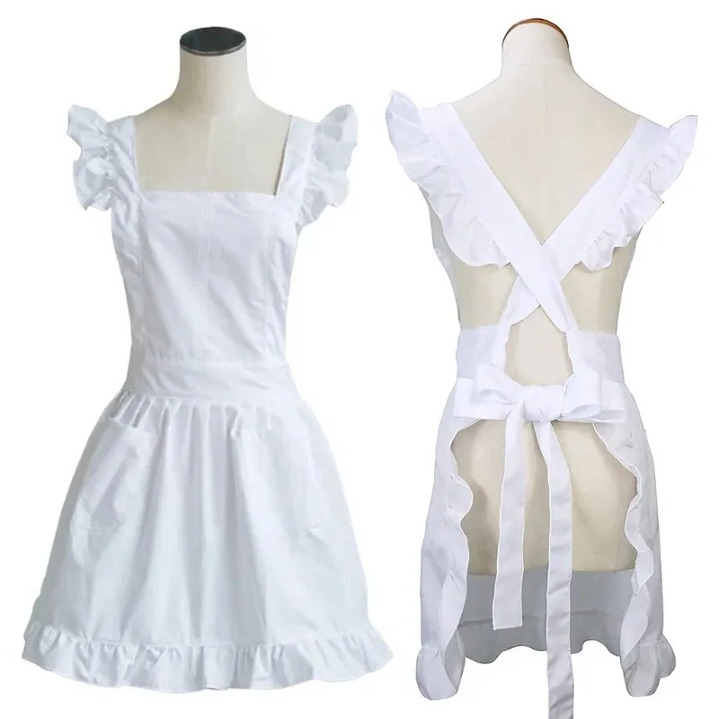 Chicas chicas ruffles outline retro blancos blancos ajustable victoriano babero mucama cosplay pastel de cocción horneado para hornear 240429