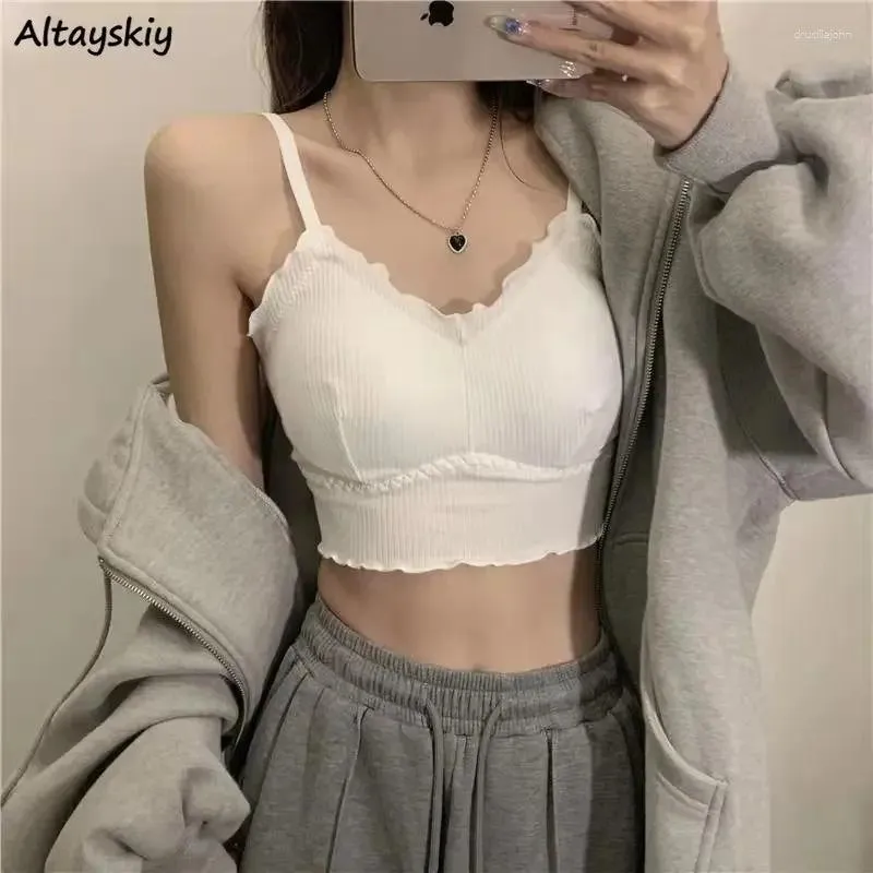 Tanks pour femmes Camisole Basique Femmes Summer Elastic Backless conçus Sexy Sex Slim Crop Sweet Girls Tops à l'intérieur de la mode Simple ins Simple Ins