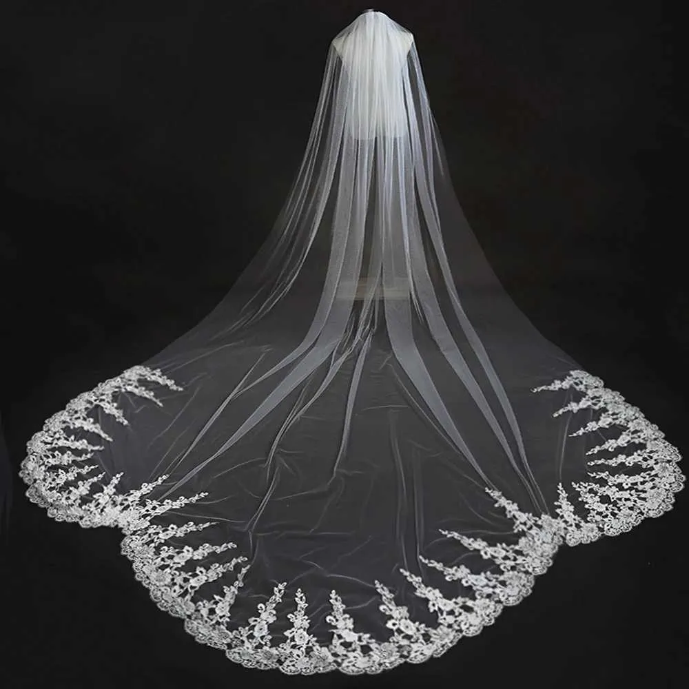 Jóias para cabelo com pente véus extra longos casamento catedral mantilla véu de noiva VP80_voghion.com