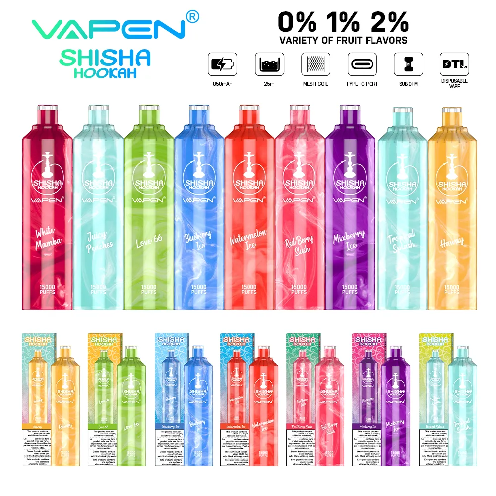 EU Wholesale Vapen Shisha Hookah 15000 Puff 15K E-cigarettes jetables 25 ml Vape 0% 1% 2% rechargeable 850mAh Batterie Jnr Vape 15000puffs 10k 12K Puffes DTL Vapers