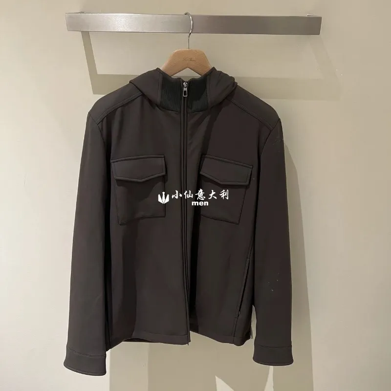 Men Jackets Winter Loro Brown Cashmere Wool Capeled Coat Piana Tops